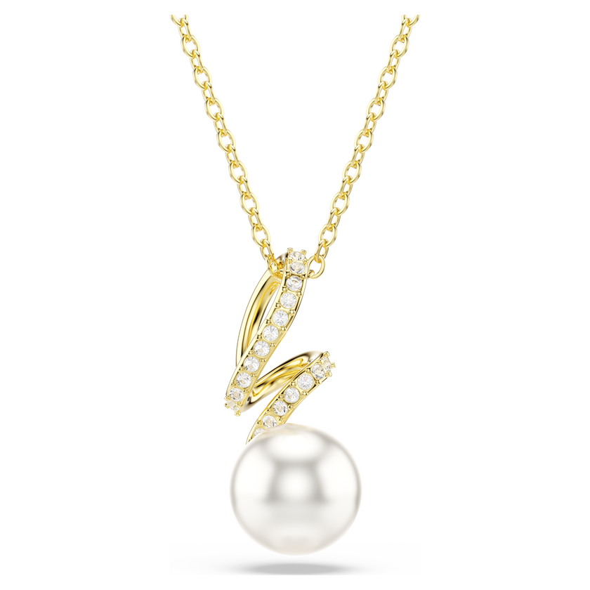swarovski gabriella pendant  crystal pearl  round cut  white  18k gold finish