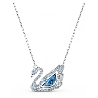 swarovski swan necklace  dancing swan  blue  rhodium plated
