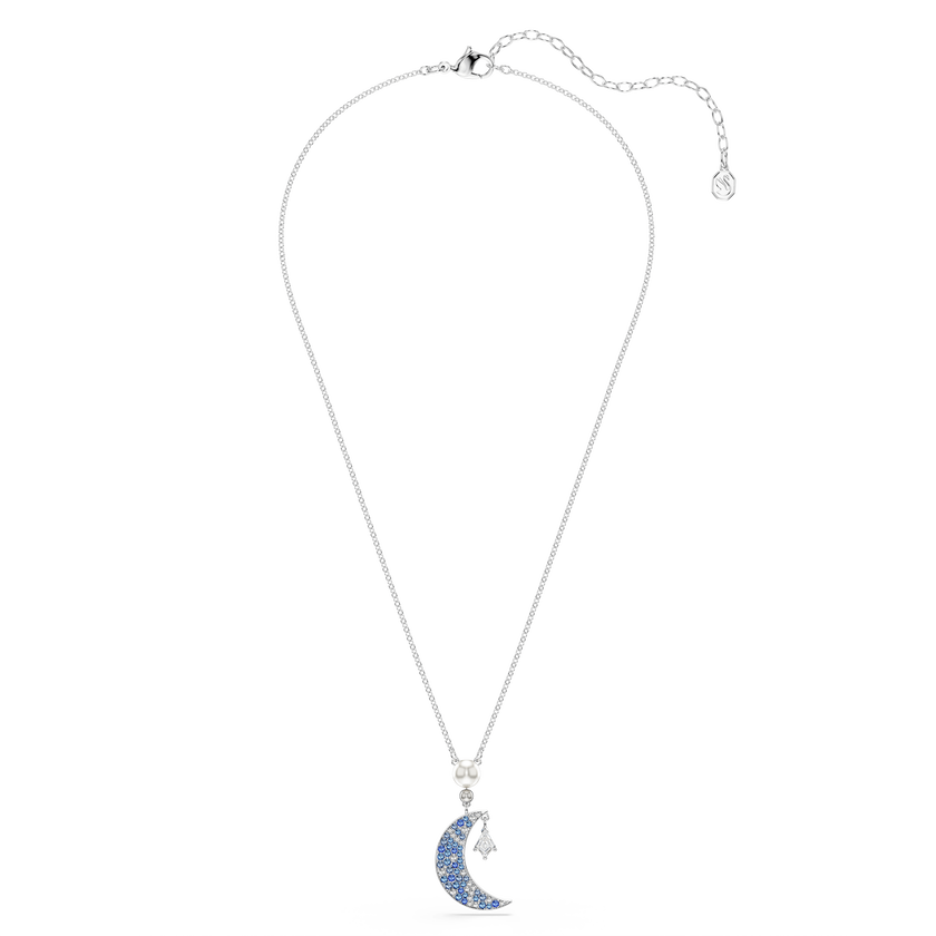 swarovski symbolica pendant  round cut  moon  blue  rhodium plated