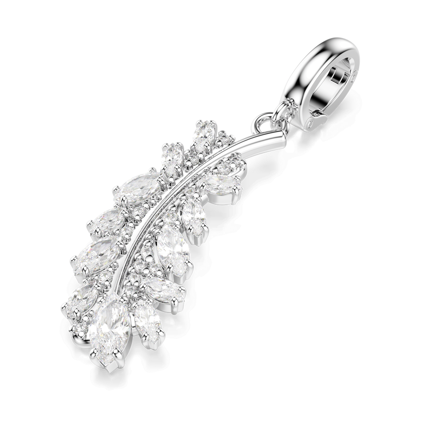 swarovski vienna charm  mixed cuts  feather  white  rhodium plated
