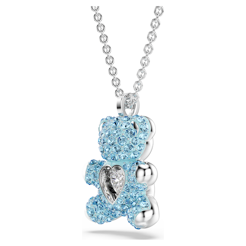 swarovski teddy pendant  bear  blue  rhodium plated