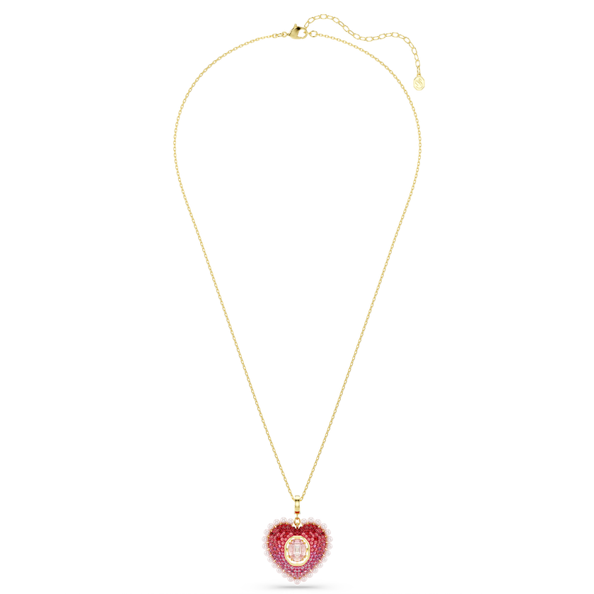 swarovski idyllia pendant  mixed cuts  heart  pink  gold tone plated