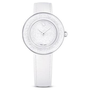 swarovski crystalline lustre watch swiss made leather strap white stainless steel