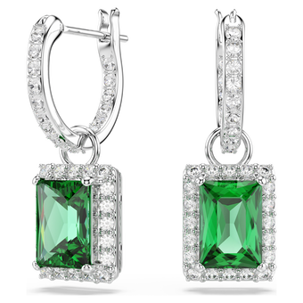 swarovski una angelic drop earrings  rectangular cut  pav   green  rhodium plated