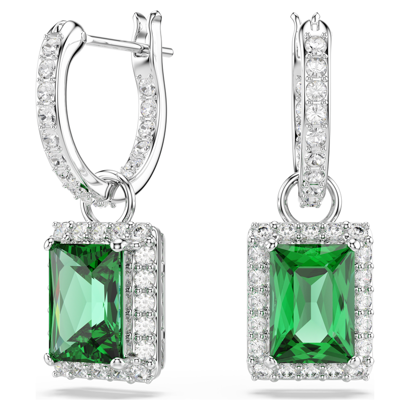 swarovski una angelic drop earrings  rectangular cut  pav   green  rhodium plated