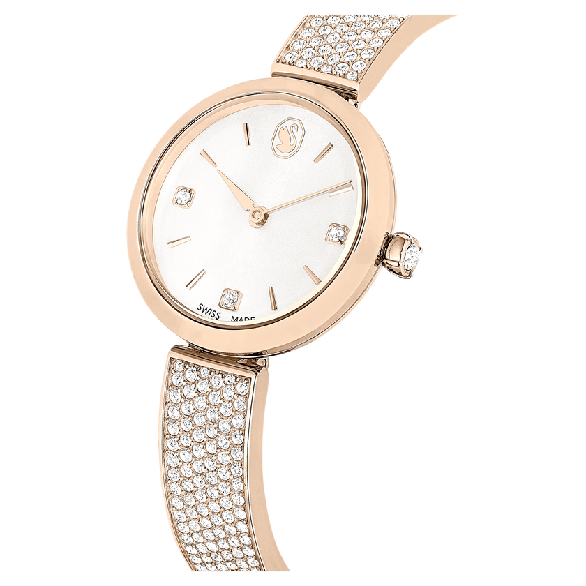 swarovski illumina watch  swiss made  metal bracelet  gold tone  champagne gold tone finish