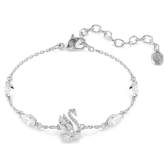 swarovski swan bracelet  mixed cuts  swan  white  rhodium plated