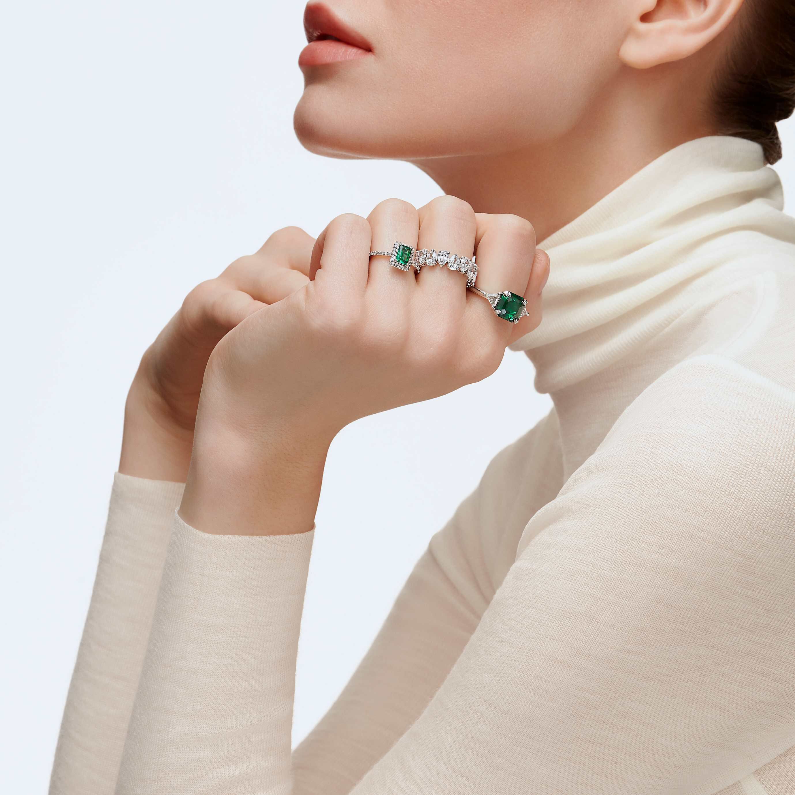 swarovski angelic rectangular ring  green  rhodium plated