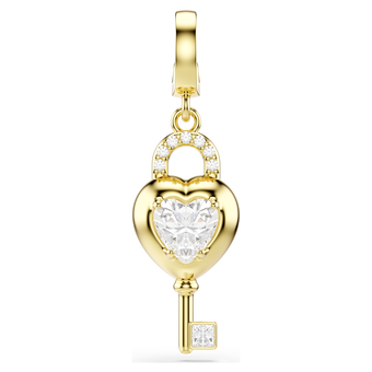 swarovski idyllia charm  mixed cuts  heart with key  white  gold tone plated