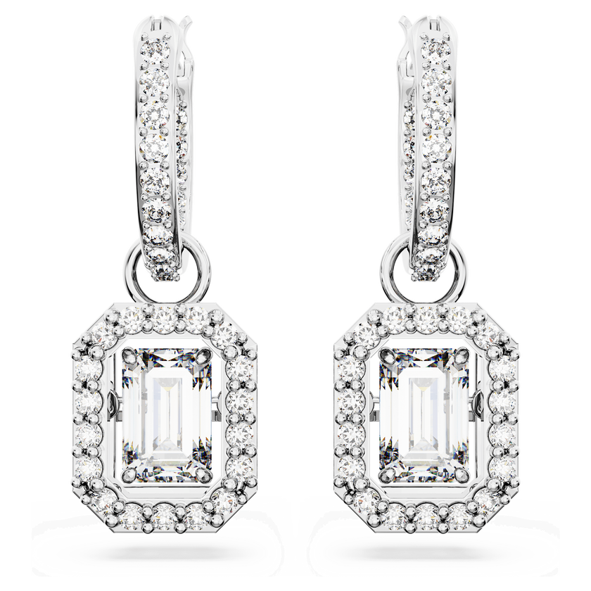 swarovski una drop earrings  octagon cut  white  rhodium plated
