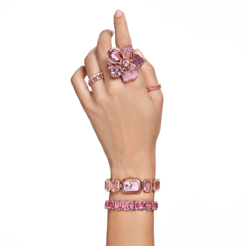 swarovski matrix ring  baguette cut  pink  18k rose gold finish