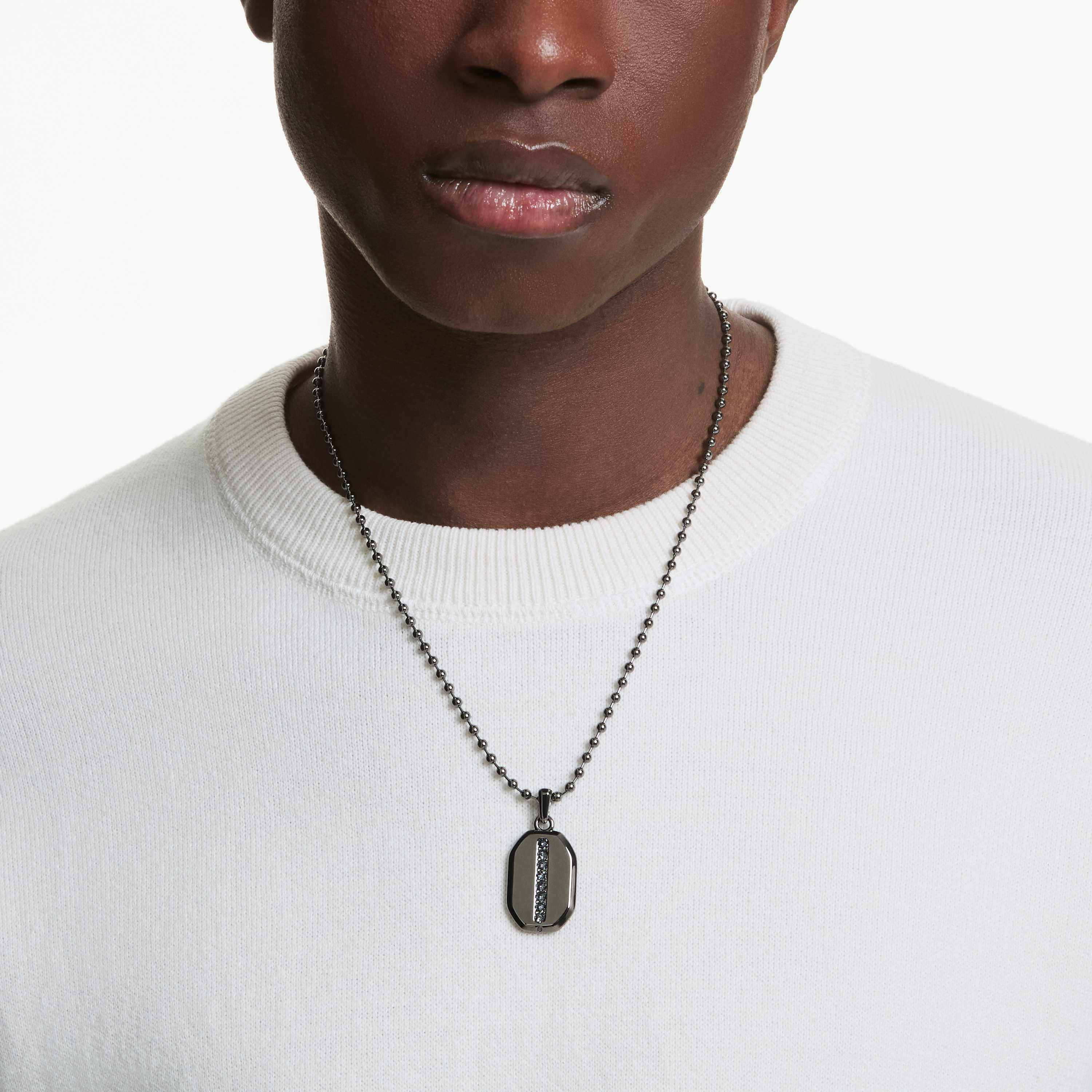 swarovski dextera octagon pendant  octagon shape  round cut  black  ruthenium plated