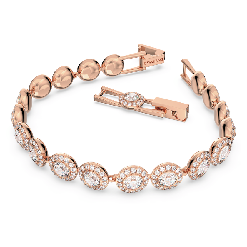 swarovski una angelic tennis bracelet  round cut  pav   medium  white  rose gold tone plated
