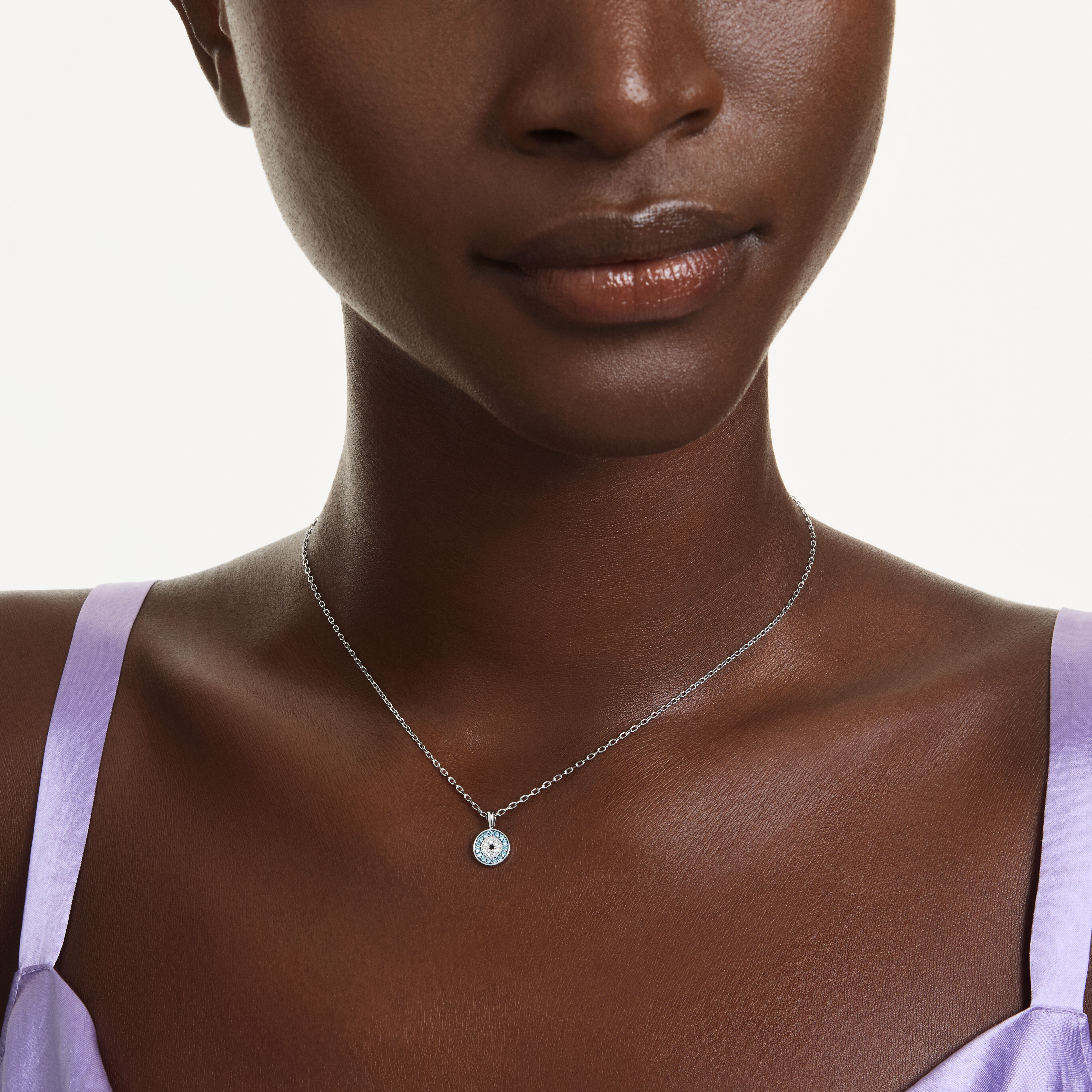 swarovski luckily pendant  pav   eye  blue  rhodium plated