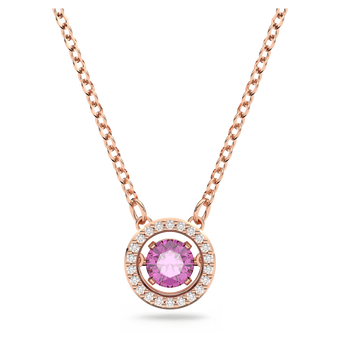 swarovski sparkling dance pendant  round cut  long  purple  rose gold tone plated