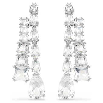 Matrix drop earrings, Mixed cuts, White, Rhodium plated swarovski matrix drop earrings  mixed cuts  white  rhodium plated